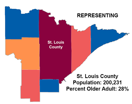 Colorful graphic representation of Arrowhead region of Minnesota highlighting St Louis Co
